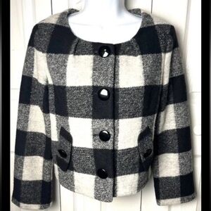 OFUON Off On Jacket Coat Plaid Buffalo Black Gray Wool 38 Medium Winter